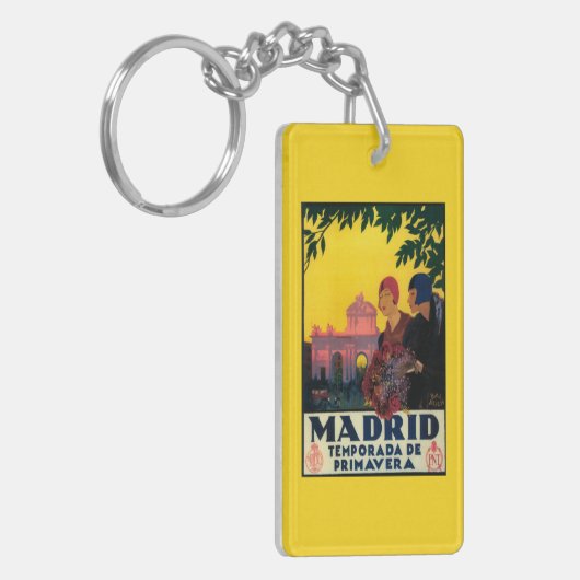 Madrid in het Springtime-Poster voor reispromotie Sleutelhanger (Voorkant Links)