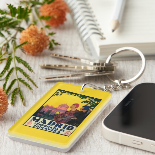 Madrid in het Springtime-Poster voor reispromotie Sleutelhanger (Voorkant Rechts)