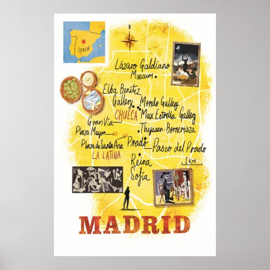 Madrid, Kaart, Reisposter Poster (Voorkant)