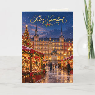 Madrid Plaza Mayor Gelukkig Kerstmis Feestdagen Kaart