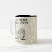 Madrid skyline couple — beige leaf background tweekleurige koffiemok (Voorkant links)