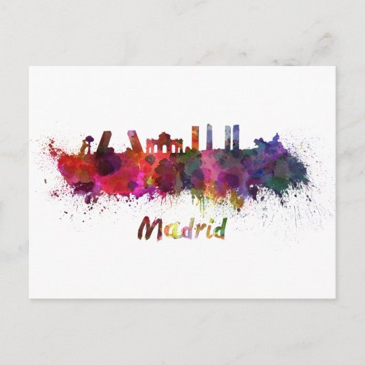 Madrid skyline in waterverf briefkaart (Voorkant)