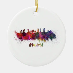 Madrid skyline in waterverf keramisch ornament