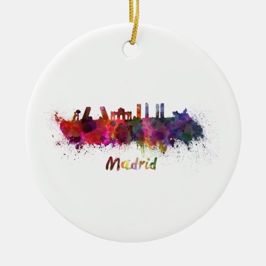 Madrid skyline in waterverf keramisch ornament (Voorkant)