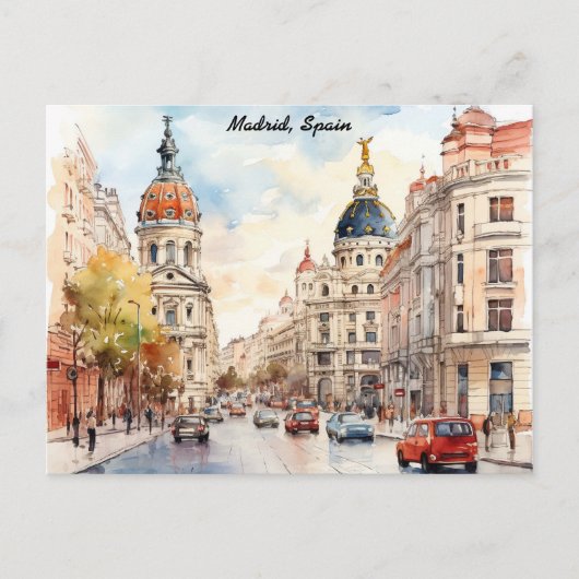 Madrid Spain City View Watercolor Painting Briefkaart (Voorkant)