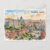 Madrid Spanje Architectuur Aquarel Schilderij Briefkaart (Voorkant)