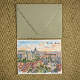 Madrid Spanje Architectuur Aquarel Schilderij Briefkaart