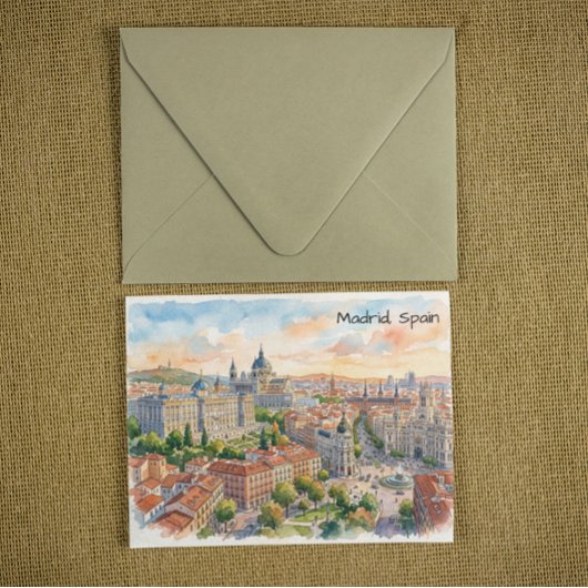 Madrid Spanje Architectuur Aquarel Schilderij Briefkaart