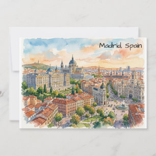 Madrid Spanje Architectuur Aquarel Schilderij Kaart
