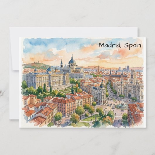 Madrid Spanje Architectuur Aquarel Schilderij Kaart (Voorkant)
