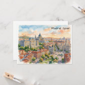 Madrid Spanje Architectuur Aquarel Schilderij Kaart (Voorkant / Achterkant in situ)
