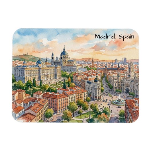 Madrid Spanje Architectuur Aquarel Schilderij Magneet (Horizontaal)