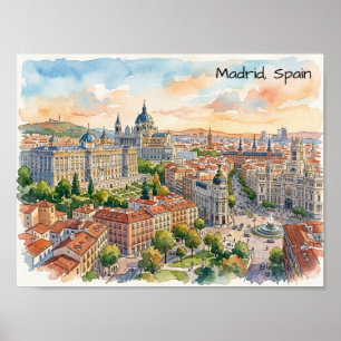Madrid Spanje Architectuur Aquarel Schilderij Poster