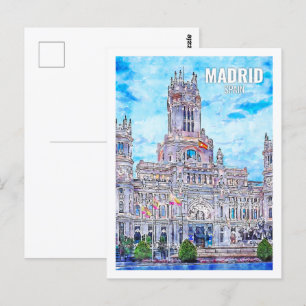 Madrid Spanje Beroemde Reisplaats Waterverf Briefkaart
