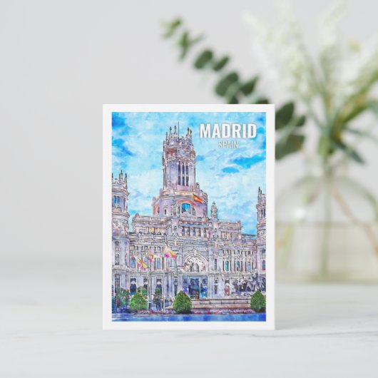 Madrid Spanje Beroemde Reisplaats Waterverf Briefkaart (Staand voorkant)