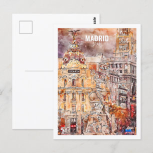 Madrid Spanje Beroemde Reisplaats Waterverf Schets Briefkaart