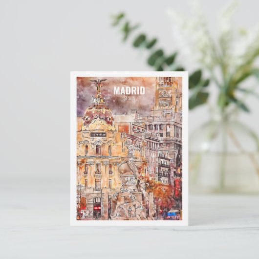 Madrid Spanje Beroemde Reisplaats Waterverf Schets Briefkaart (Staand voorkant)