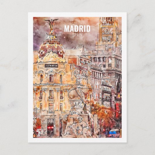 Madrid Spanje Beroemde Reisplaats Waterverf Schets Briefkaart (Voorkant)