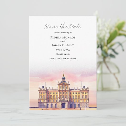 Madrid Spanje bestemming bruiloft Save The Date (Staand voorkant)