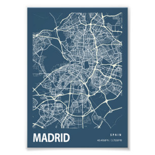 Madrid - Spanje Blauwdruk City Map Foto Afdruk