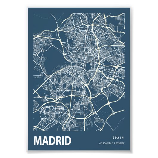 Madrid - Spanje Blauwdruk City Map Foto Afdruk (Voorkant)