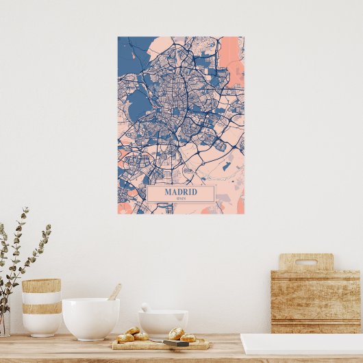 Madrid - Spanje Breezy City Map Poster (Keuken)