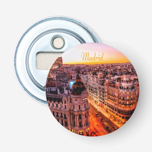Madrid Spanje Capitol City Skyline Button Flesopener (Voorkant)