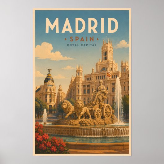 Madrid Spanje Cibeles Fontein Illustratie Reizen Poster (Voorkant)