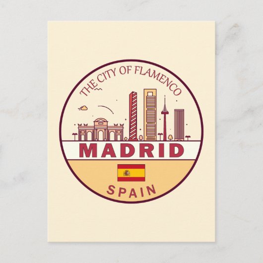 Madrid Spanje City Skyline Embleem Briefkaart (Voorkant)