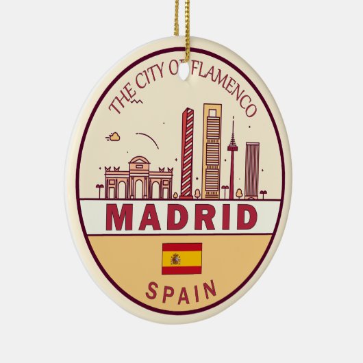 Madrid Spanje City Skyline Embleem Keramisch Ornament (Rechts)