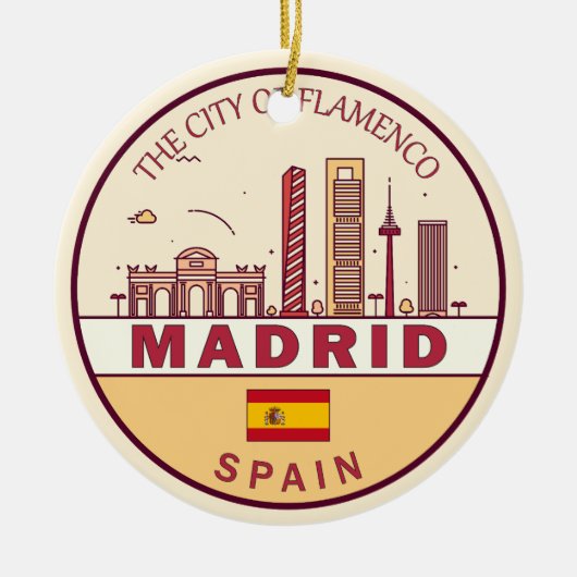 Madrid Spanje City Skyline Embleem Keramisch Ornament (Voorkant)