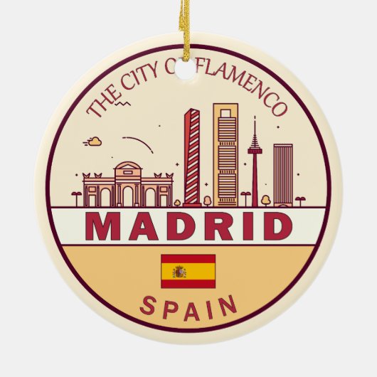 Madrid Spanje City Skyline Embleem Keramisch Ornament (Achterkant)