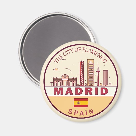Madrid Spanje City Skyline Embleem Magneet (Voorkant / Achterkant)