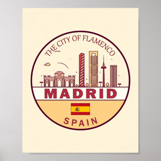 Madrid Spanje City Skyline Embleem Poster (Voorkant)