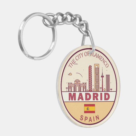 Madrid Spanje City Skyline Embleem Sleutelhanger (Voorkant Links)