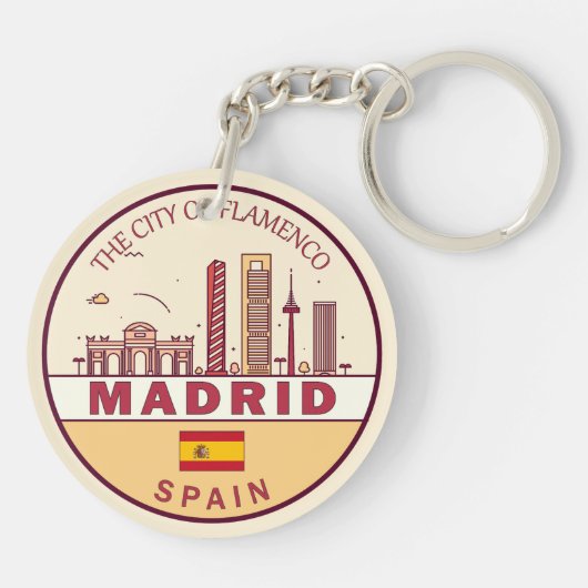 Madrid Spanje City Skyline Embleem Sleutelhanger (Achterkant)