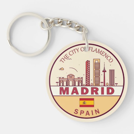 Madrid Spanje City Skyline Embleem Sleutelhanger (Voorkant)