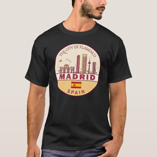 Madrid Spanje City Skyline Embleem T-shirt (Voorkant)