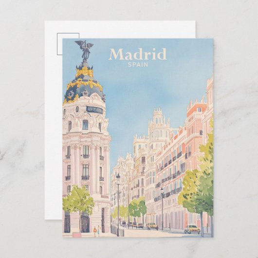 Madrid Spanje Gouache Schilderillustratie Reizen Briefkaart (Voorkant / Achterkant)