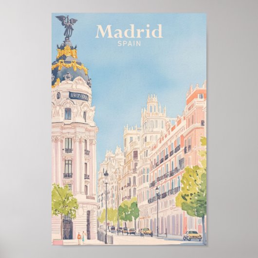Madrid Spanje Gouache Schilderillustratie Reizen Poster (Voorkant)