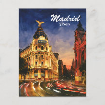 Madrid Spanje Gran Via Nacht Aquarel Stadsgezicht