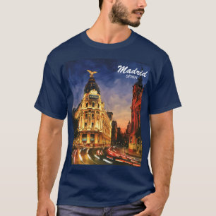 Madrid Spanje Gran Via Nacht Aquarel Stadsgezicht T-shirt