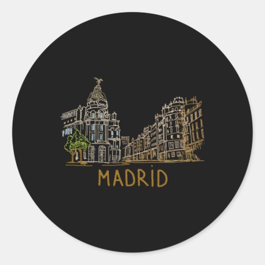 Madrid Spanje Hand getrokken Ronde Sticker (Voorkant)
