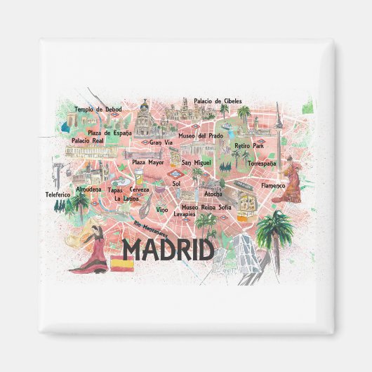 Madrid Spanje Illustratieve kaart met hoofdwegen Magneet (Voorkant)