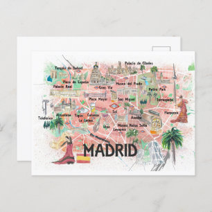 Madrid Spanje illustreerde reiskaart met wegen Briefkaart