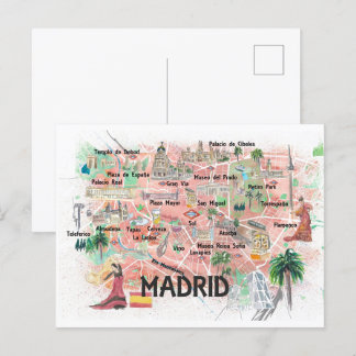 Madrid Spanje illustreerde reiskaart met wegen Briefkaart