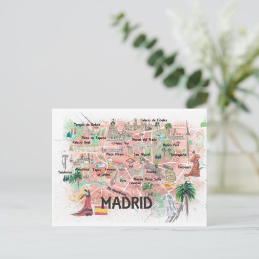 Madrid Spanje illustreerde reiskaart met wegen Briefkaart (Staand voorkant)
