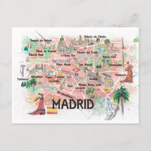 Madrid Spanje illustreerde reiskaart met wegen Briefkaart