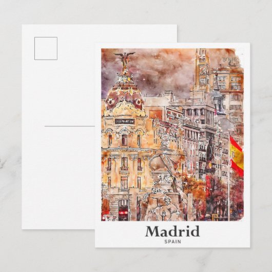 Madrid Spanje Kunst Reizen Waterverf Hand getekend Briefkaart (Voorkant / Achterkant)