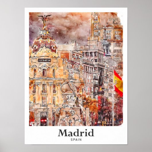 Madrid Spanje Kunst Reizen Waterverf Hand getekend Poster (Voorkant)